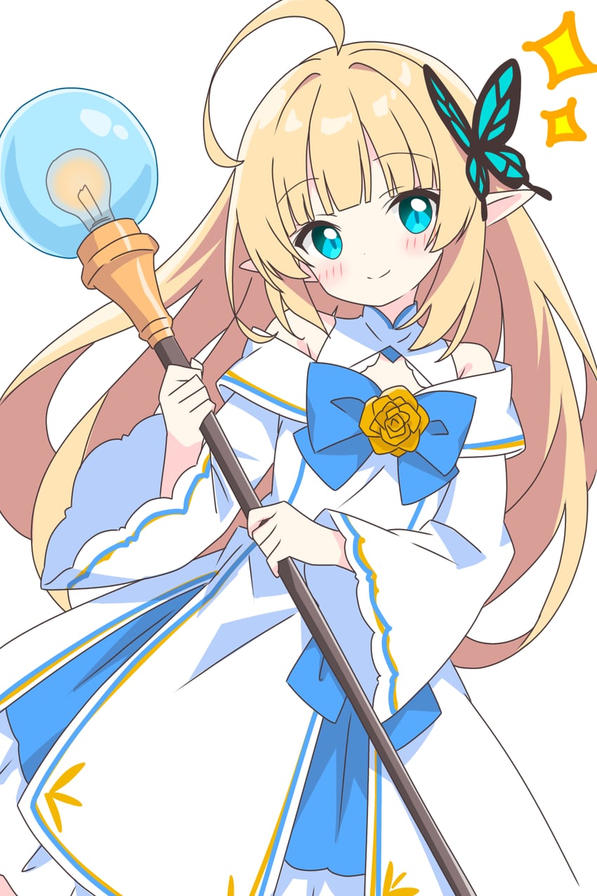 原创 1名女孩 呆毛 金发 蓝色蝴蝶结 蓝色领结