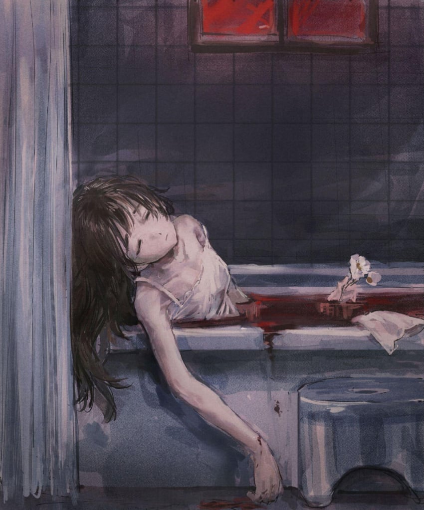 最果て駅、the death of marat、天竺葵 1名女孩 洗澡 血浴 洗澡凳 浴室