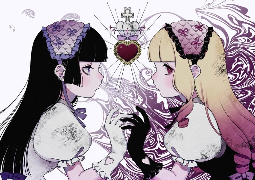 原创 2名女孩 黑瞳 黑色手套 黑发 黑色马甲