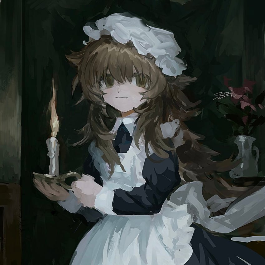 原创 1名女孩 围裙 黑色连衣裙 棕眼睛 棕发