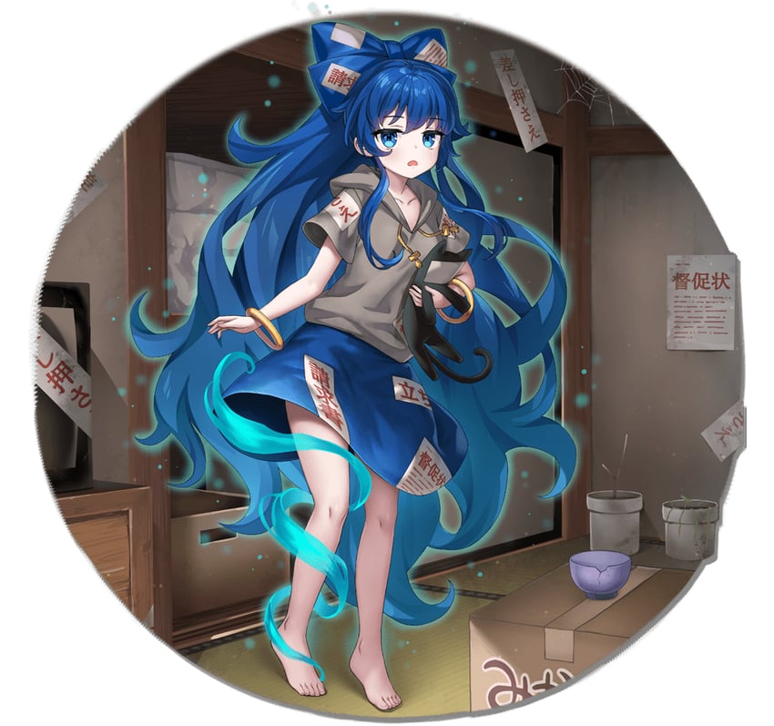 东方Project、东方阿尔卡迪亚记录、依神紫苑 1名女孩 手镯 赤脚 蓝色蝴蝶结 蓝眼