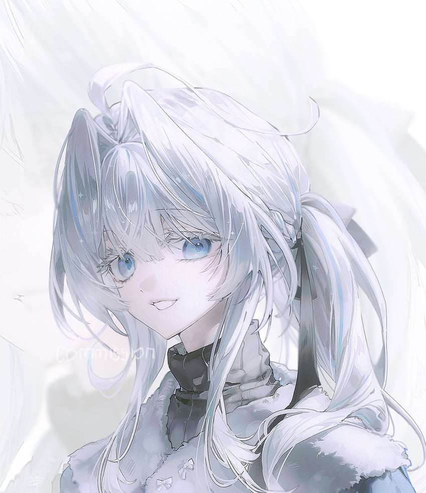 原创 1名女孩 蓝眼 彩色睫毛 进气口发型 马尾