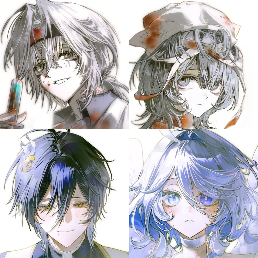 原神、原创、芙宁娜 (原神) 2个男孩 2名女孩 蓝发 灰瞳 多个男孩