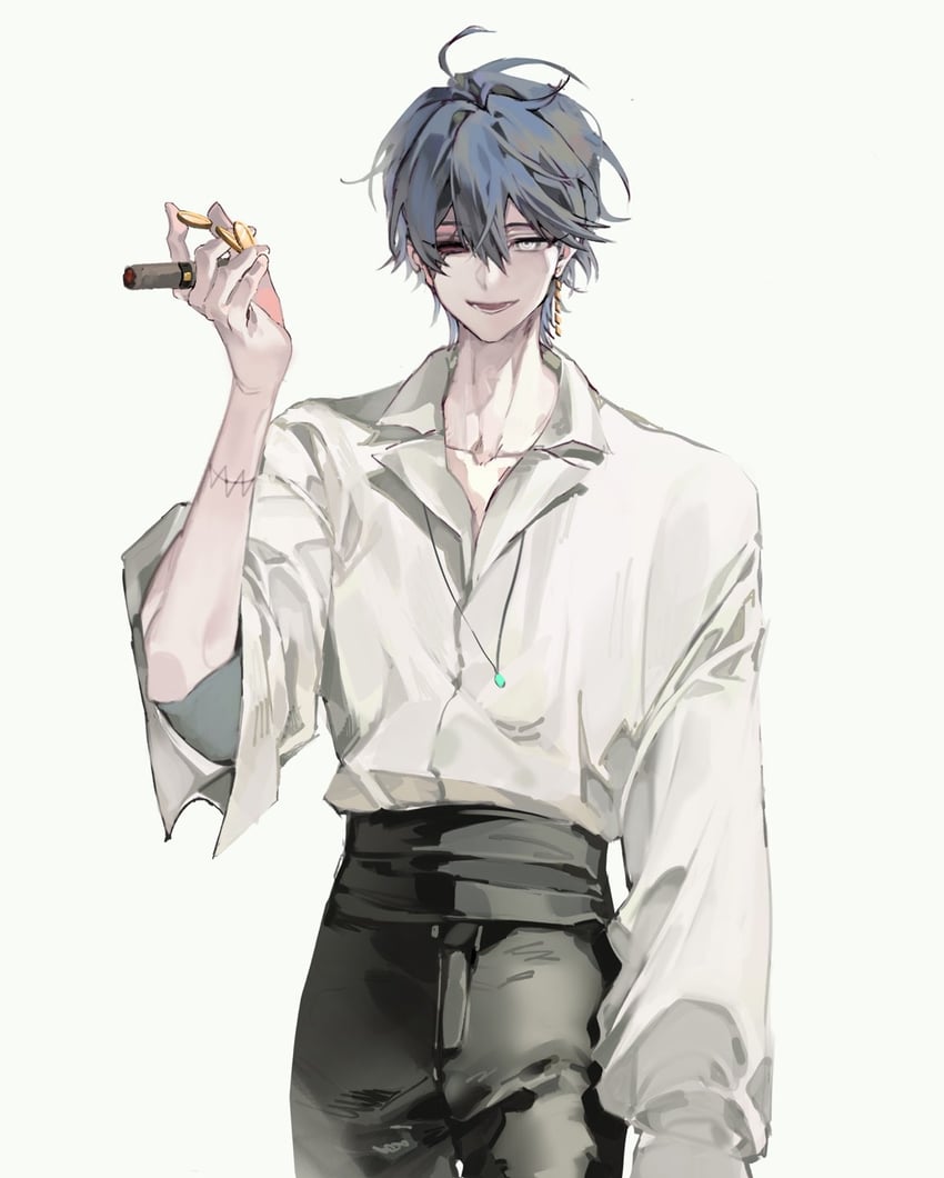 原创 1名男孩 黑发 香烟 牛仔镜头 异色瞳