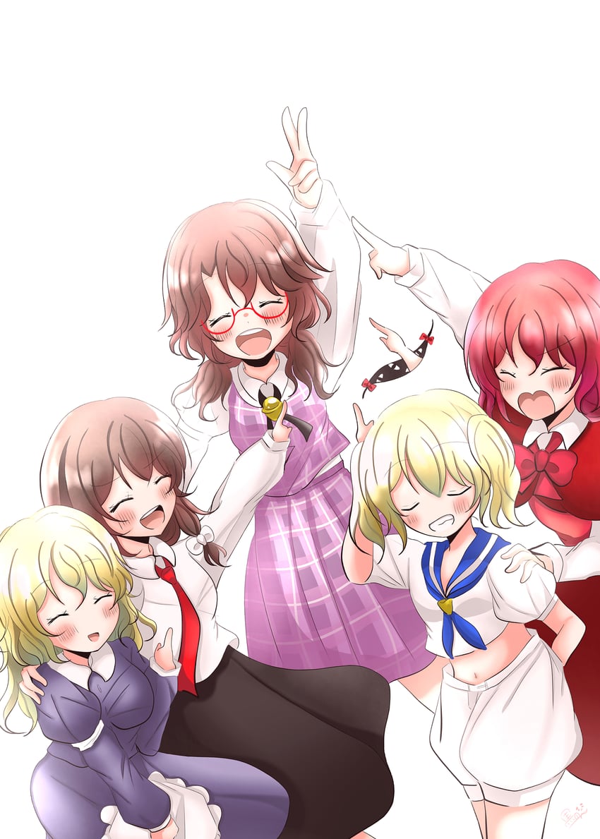 东方Project、东方Project (PC-98)、北白川千百合 6个以上女孩 :D 微笑 黑色丝带 黑色裙子