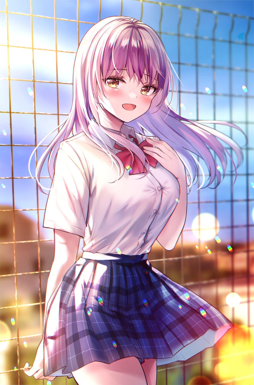 原创 1名女孩 手放在背后 模糊 模糊背景 蝴蝶结
