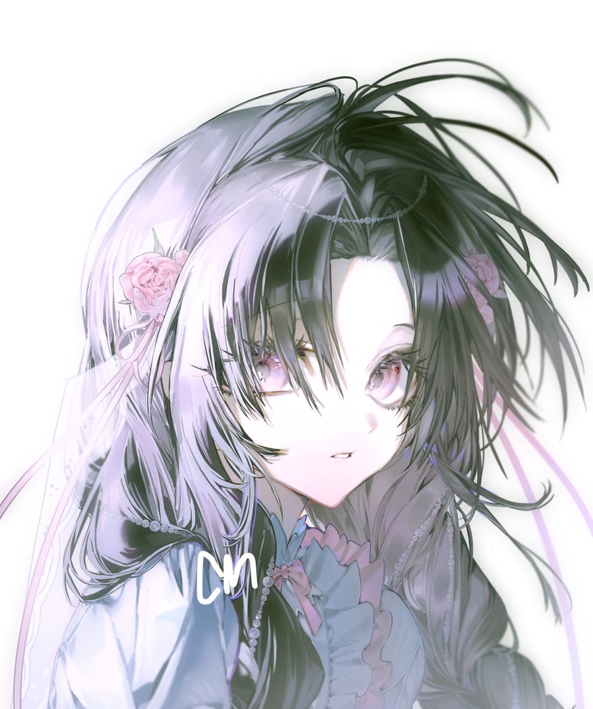 原创 1名女孩 黑发 花 发花 发饰