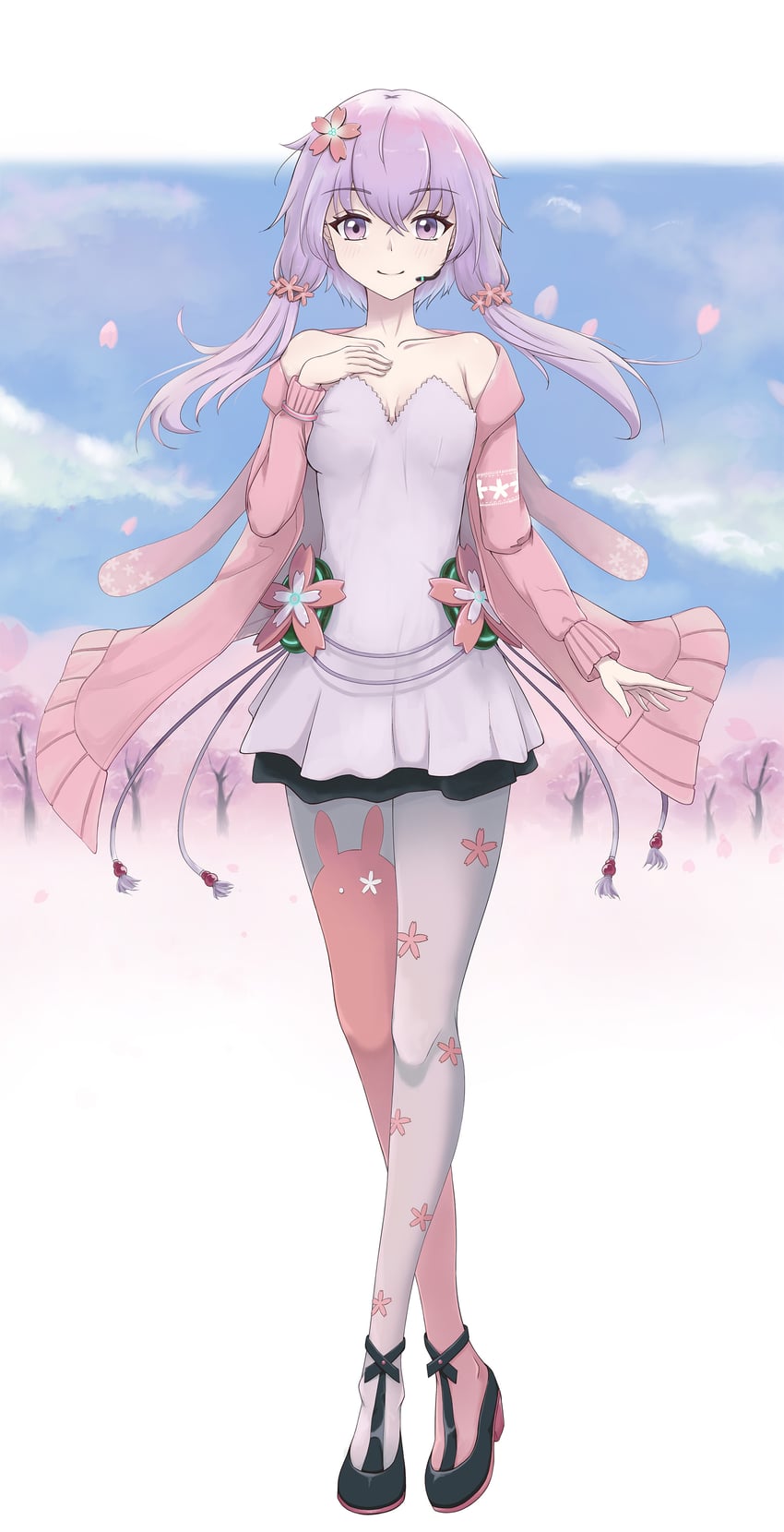 VOICEROID、结月缘、结月缘 (稳) 1名女孩 黑鞋 樱花 连衣裙 花