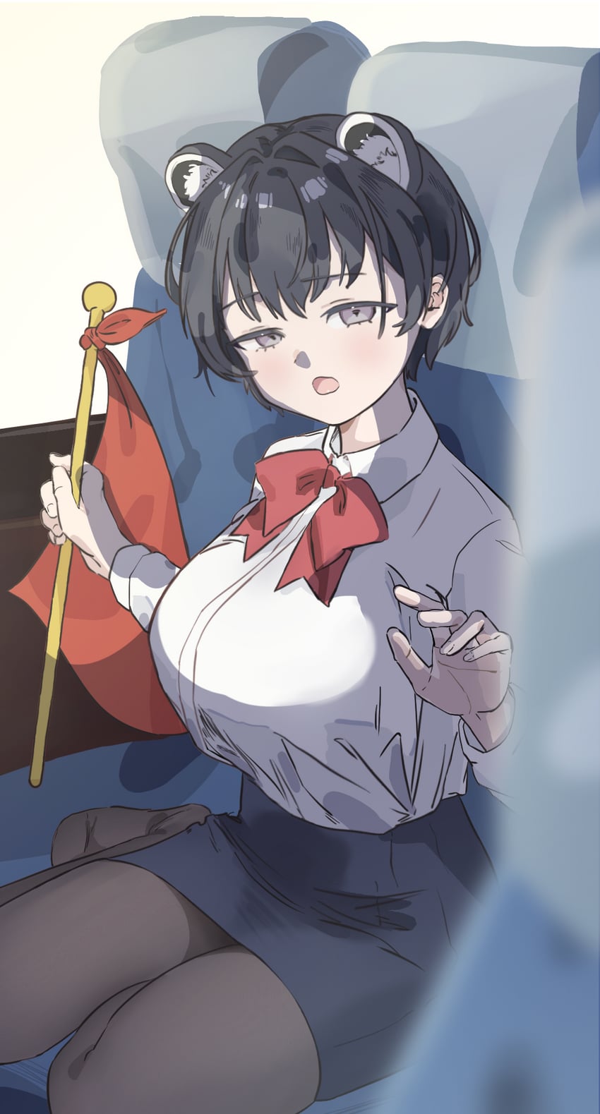 蔚蓝档案、椿 (蔚蓝档案)、椿 (向导) (蔚蓝档案) 1名女孩 惊讶 兽耳毛 兽耳 黑发