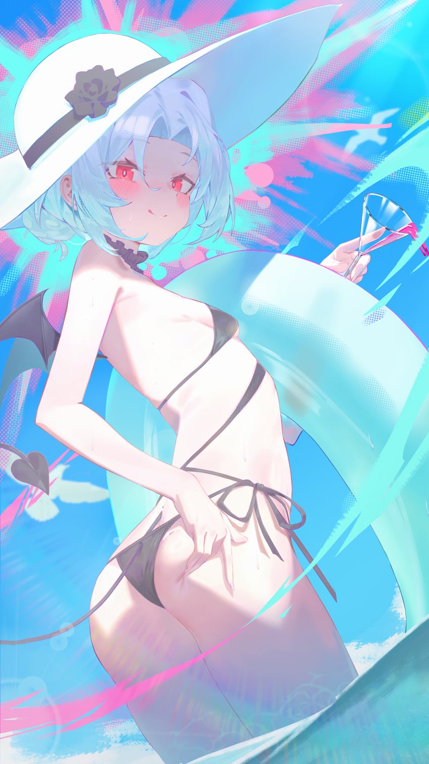 战舰少女R、维托里奥·维内托 (碧蓝航线)、维托里奥·维内托 (战舰少女R) 酒 比基尼 黑色比基尼 恶魔尾巴 恶魔翅膀