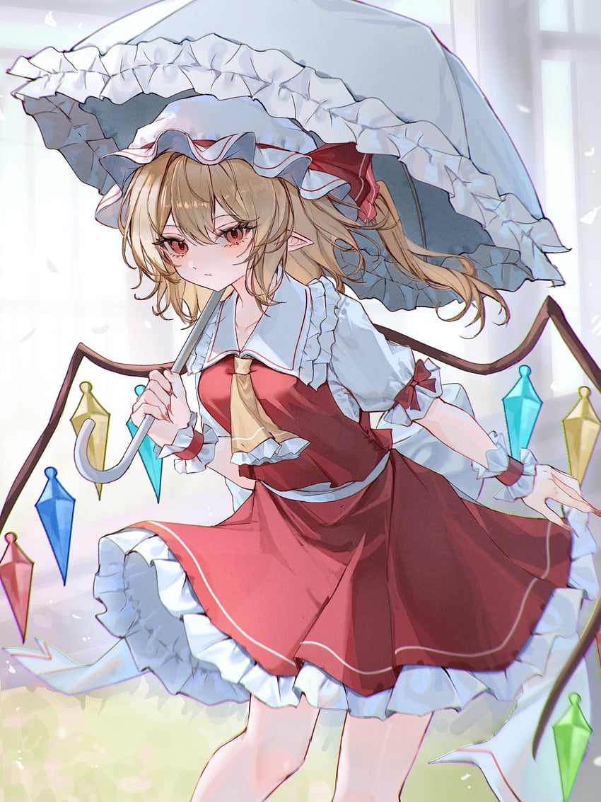 东方Project、芙兰朵露·斯卡蕾特 1名女孩 阿斯科特领巾 后背蝴蝶结 金发 蝴蝶结