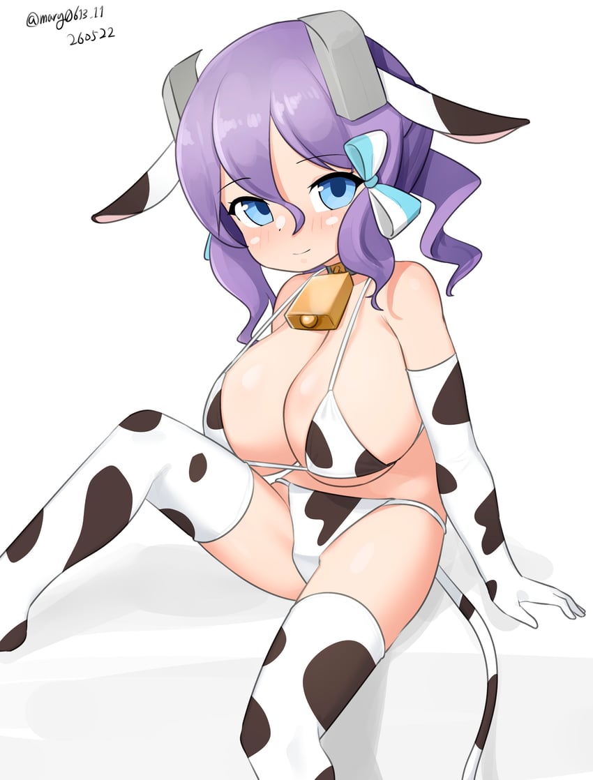 舰队Collection、兰利 (舰队收藏) 1名女孩 异形乳量 (大) 兽耳 动物花纹 铃铛