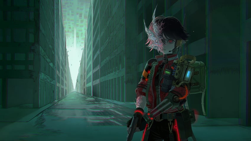 anomalith 1名女孩 背包 包 黑发 城市