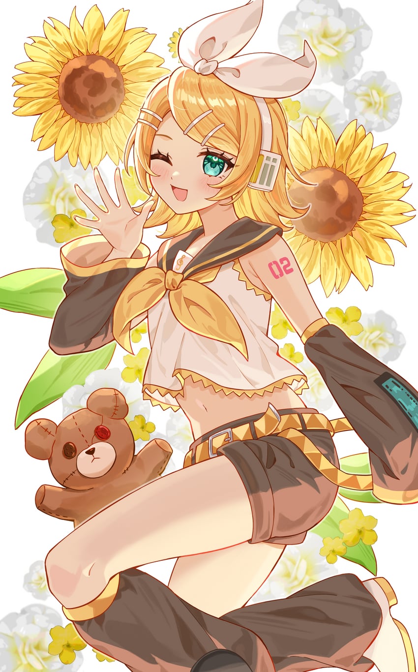 VOCALOID、镜音铃 1名女孩 水色瞳 腰带 黑色水手领 黑色短裤