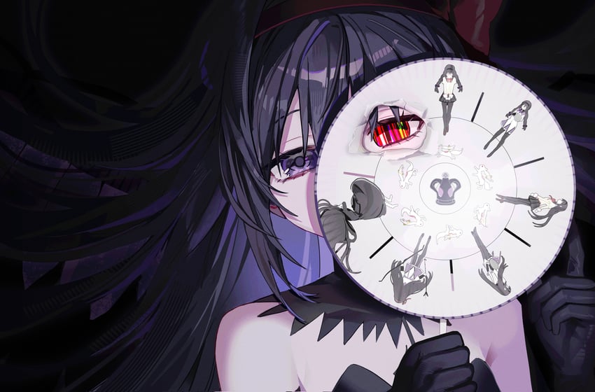 魔法少女小圆、魔法少女小圆：叛逆的物语、魔法少女小圆 1名女孩 黑色背景 黑色手套 黑发 黑暗宝珠