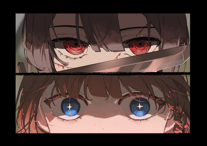 原创 2名女孩 流血 血 蓝眼 模糊