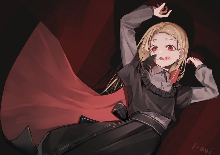 原创 1名女孩 举起双手 作者名 黑色披肩 黑衬衫