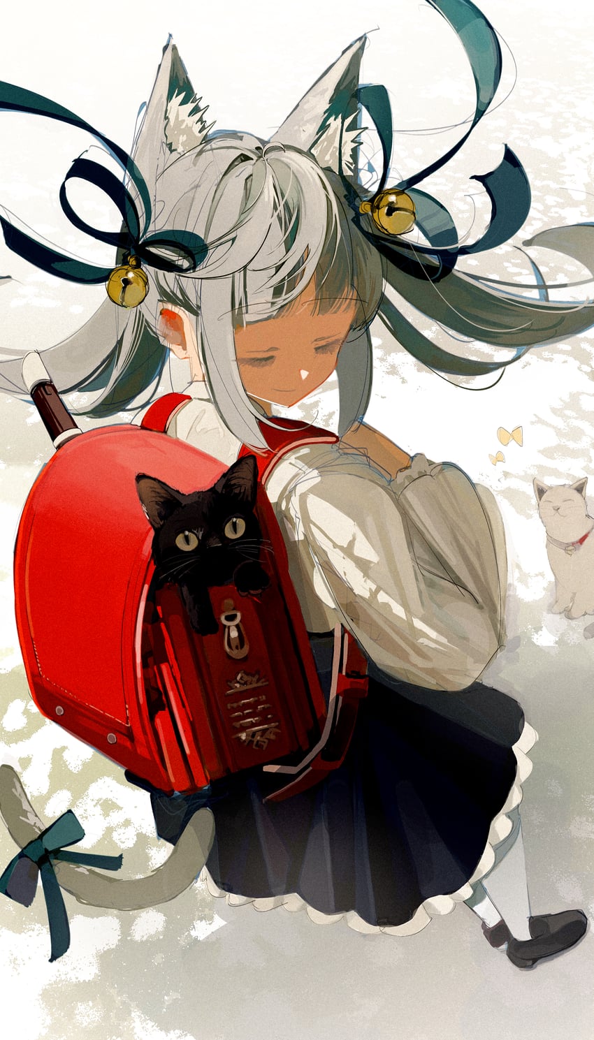 原创 1名女孩 动物项圈 兽耳毛 兽耳 背包