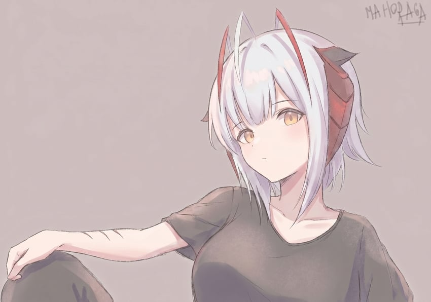 明日方舟、W (明日方舟) 1名女孩 呆毛 呆毛 黑裤子 黑衬衫