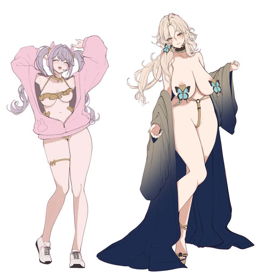 胜利女神：妮姬、爱丽丝 (胜利女神)、露德米拉 (妮姬) 2名女孩 替换服装 不同发型 露肩 比基尼