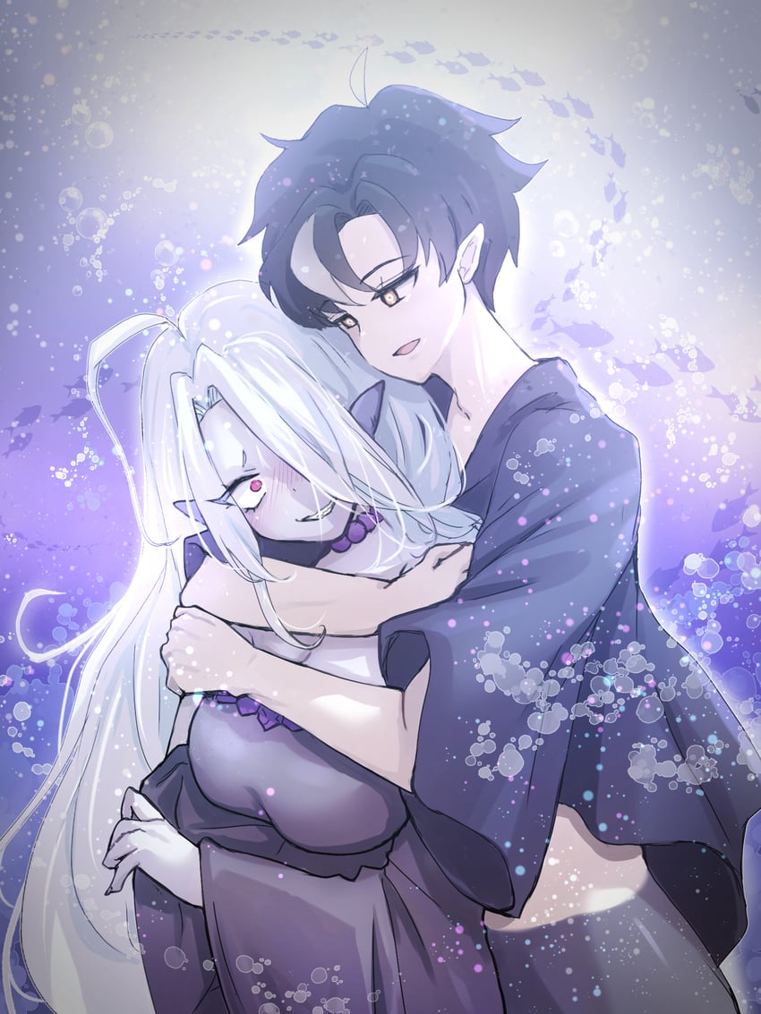 原创 1名男孩 1名女孩 呆毛 气泡 珠子项链