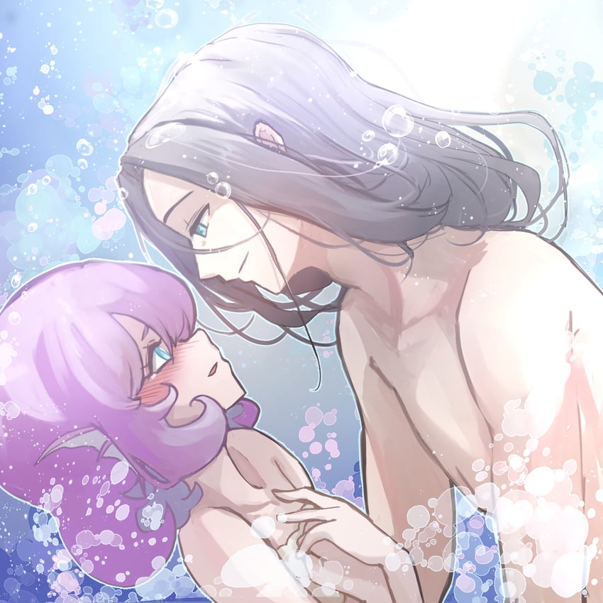 原创 1名男孩 1名女孩 气泡 露肩 蓝色背景