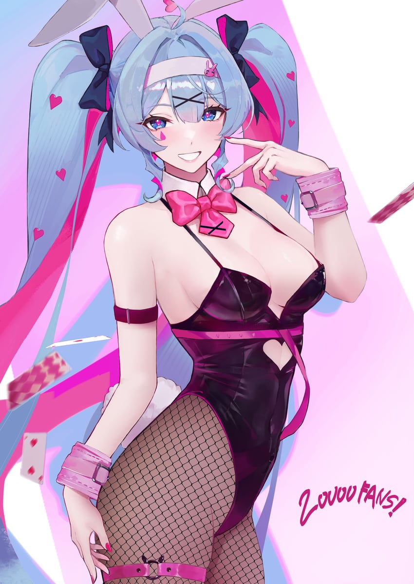 兔穴(Vocaloid)、VOCALOID、初音未来 1名女孩 兽耳发箍 兽耳 露肩 黑色紧身连体衣