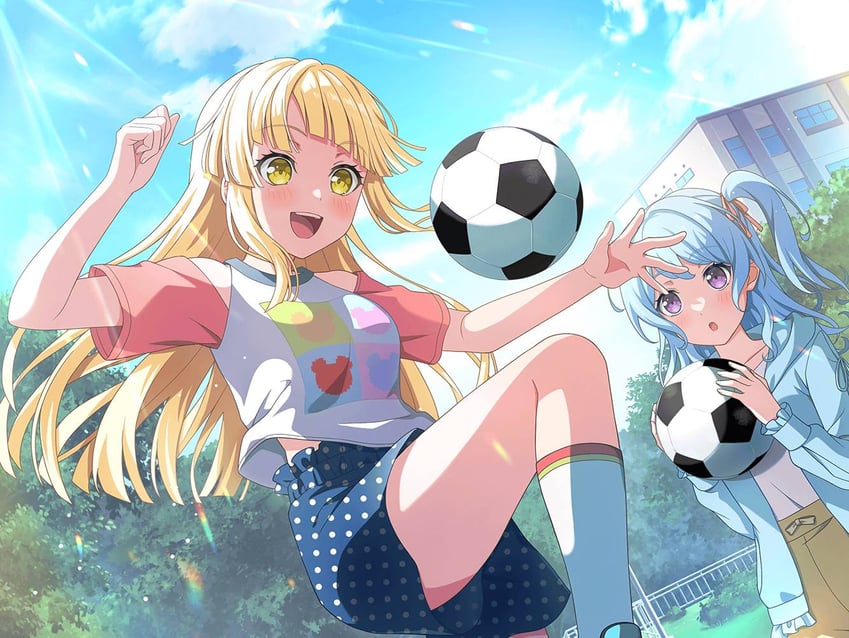 BanG Dream!、少女乐团派对！、松原花音 2名女孩 球 金发 蓝眼 蓝发