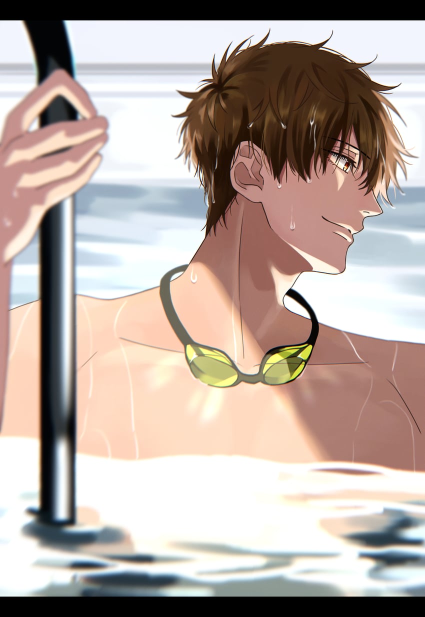 Free!、桐嶋夏也 1名男孩 棕发 棕色鞋子 闭嘴 护目镜