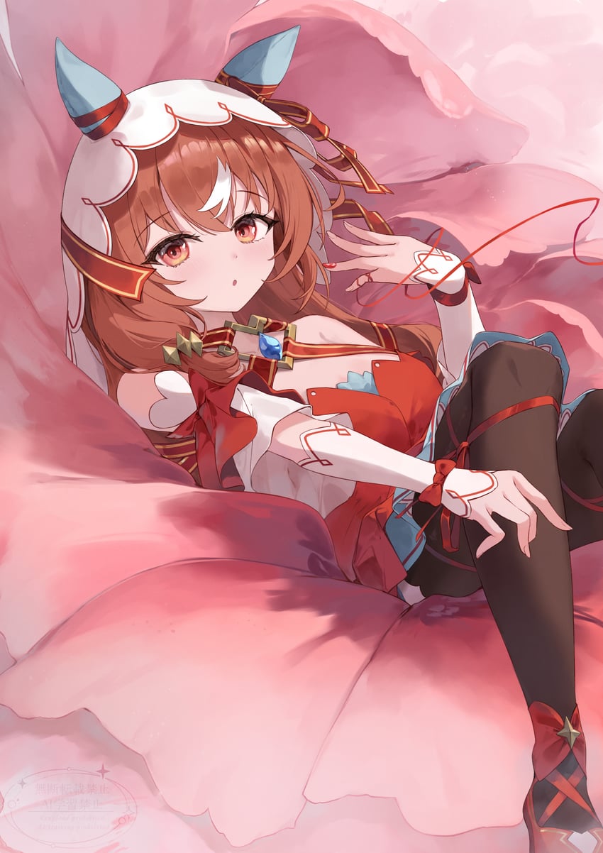 赛马娘、依然爱你 (绯红誓约) (赛马娘)、依然爱你 (赛马娘) 1名女孩 兽耳 露肩 黑色连裤袜 乳房