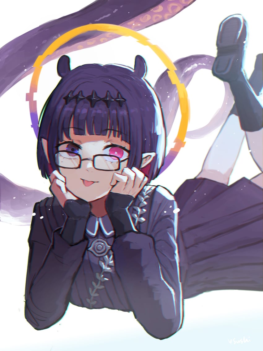 Hololive、Hololive英语、一伊那尔栖 1名女孩 连衣裙 全身 眼镜 光环