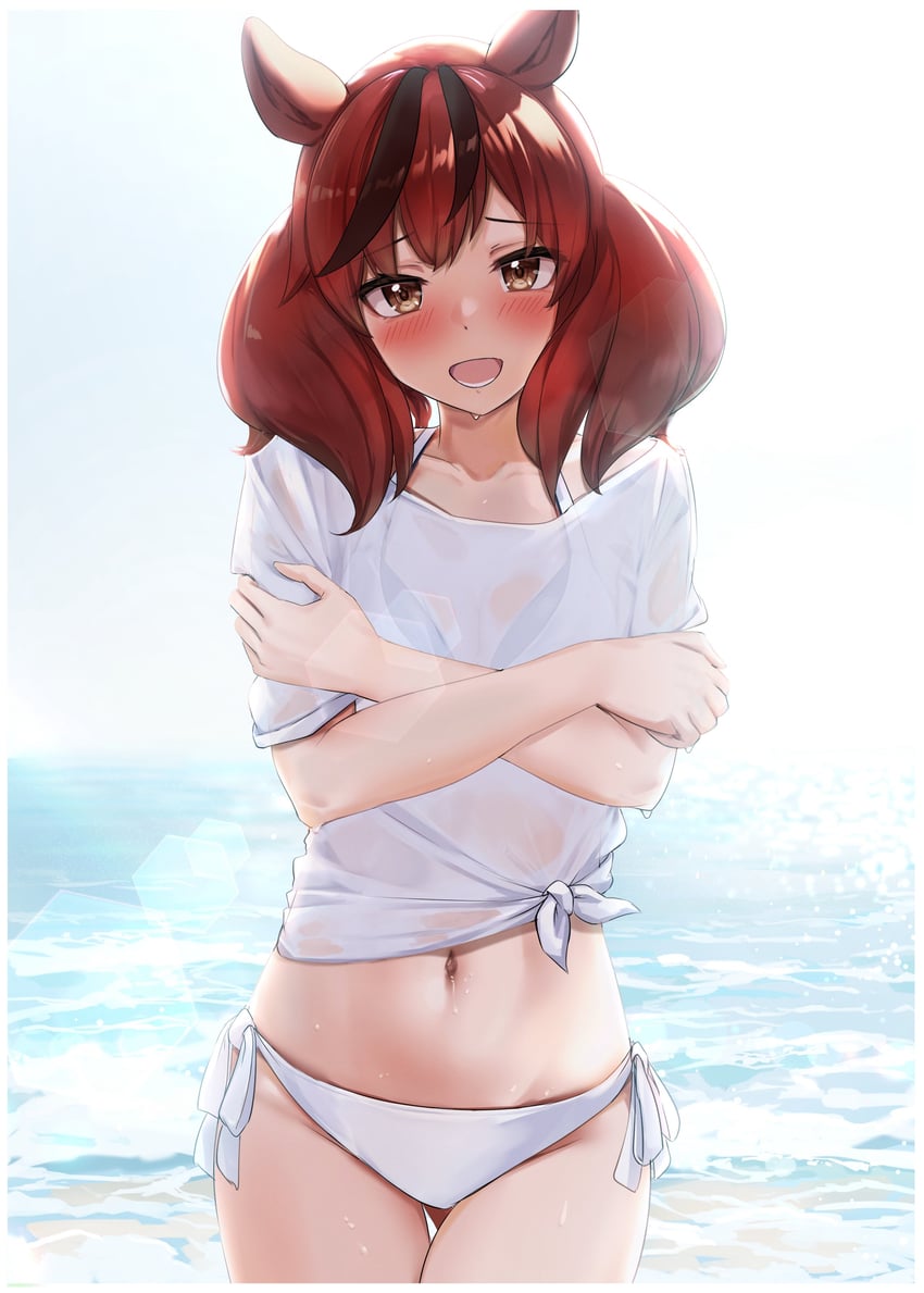 赛马娘、优秀素质 (赛马娘) 1名女孩 兽耳 比基尼 脸红 棕眼睛