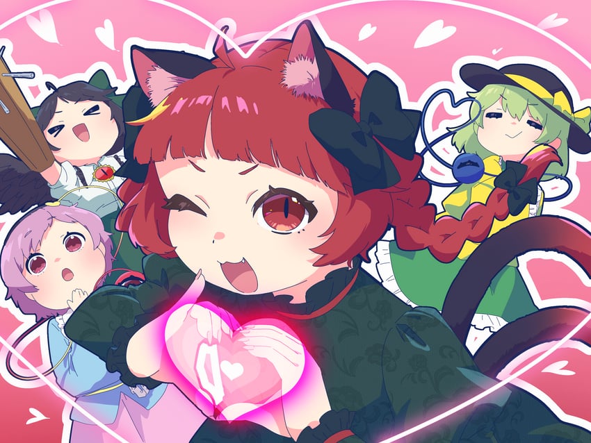 东方Project、火焰猫燐、古明地恋 4个女孩 猫脸笑 :> :D 惊讶