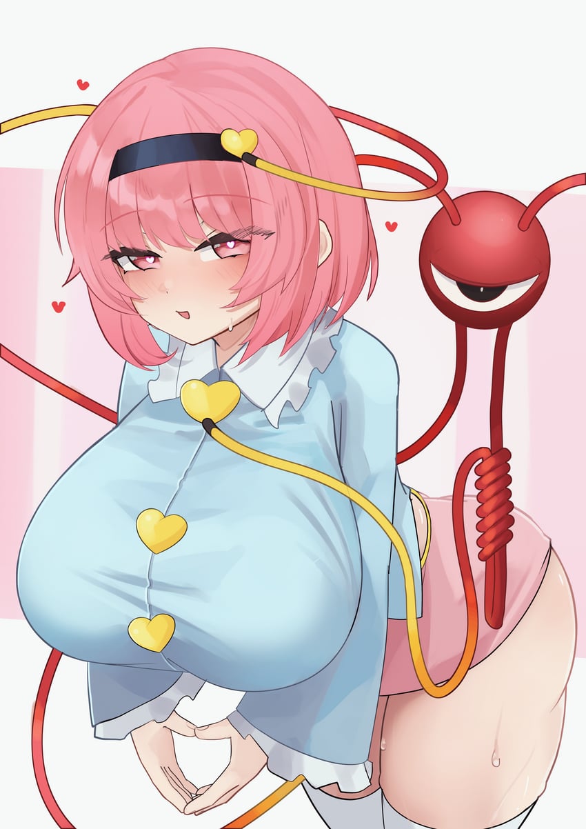东方Project、古明地觉 1名女孩 黑色发带 蓝色衬衫 脸红 乳房