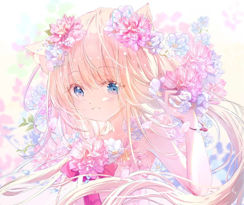 原创 1名女孩 兽耳毛 兽耳 金发 蓝眼