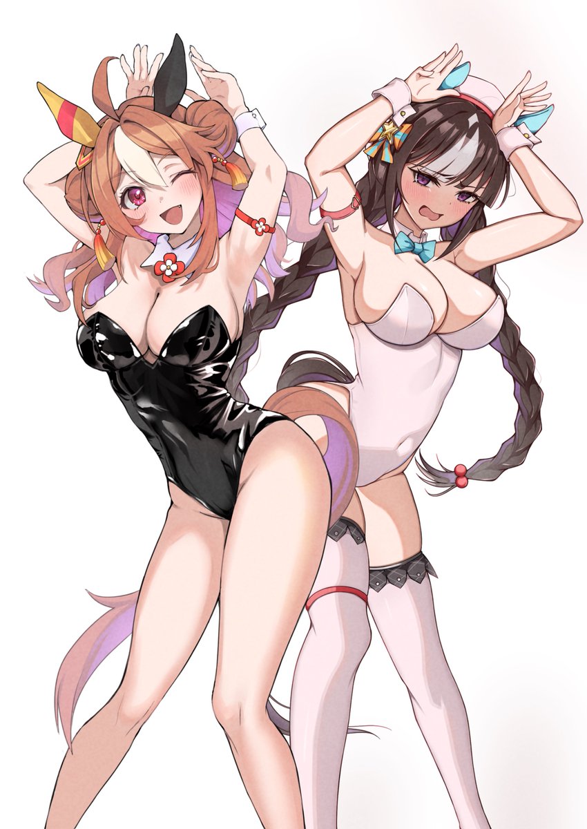 赛马娘、小林历奇 (赛马娘)、北港火山 (赛马娘) 2名女孩 呆毛 兽耳 露肩 贝雷帽
