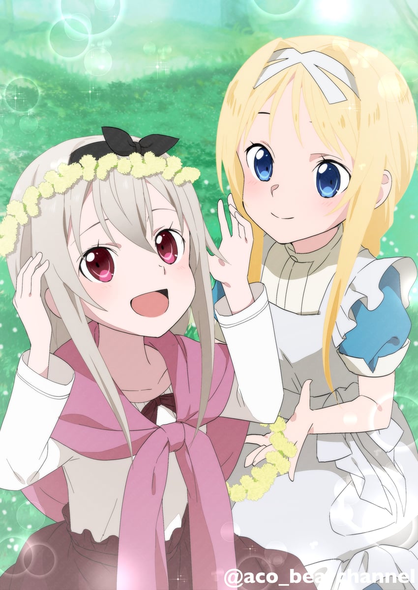 刀剑神域、刀剑神域：Alicization、刀剑神域：火线争锋 2名女孩 作者名 黑色发带 金发 蓝色连衣裙