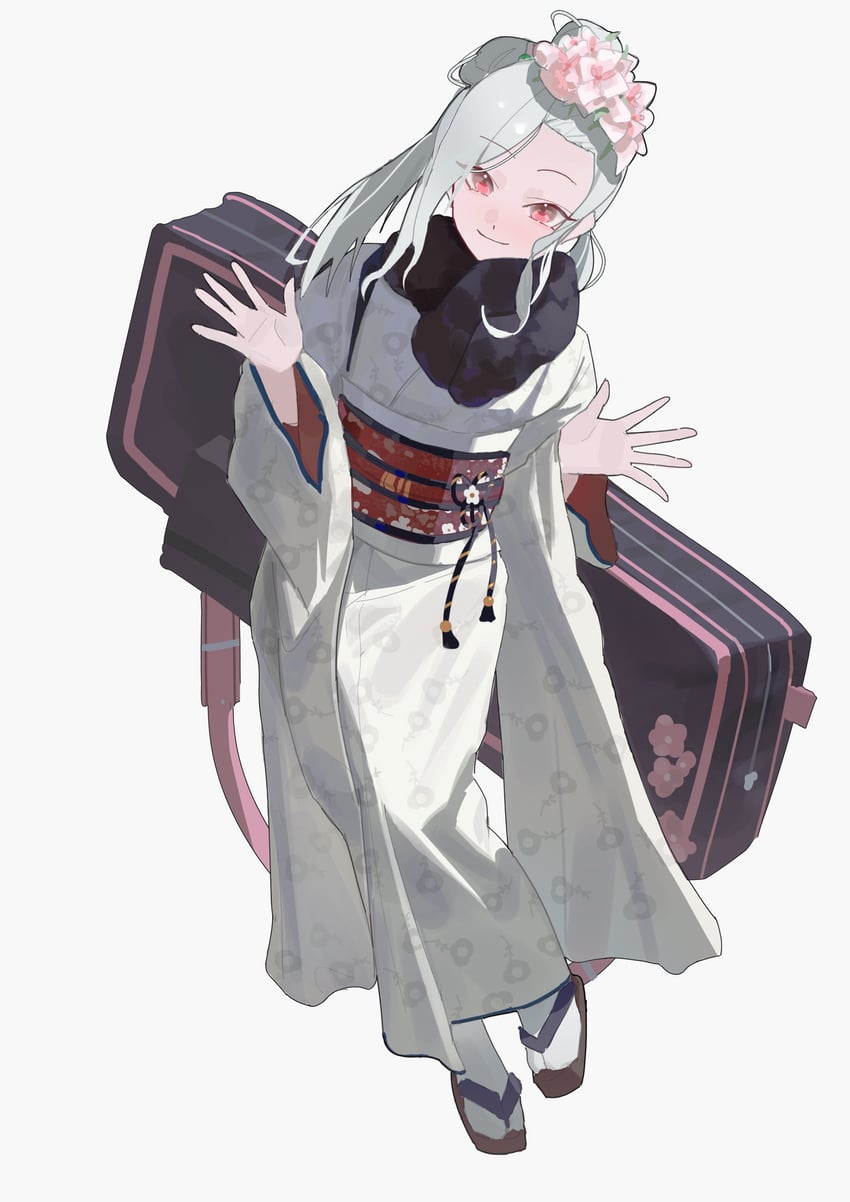 蔚蓝档案、睦月 (蔚蓝档案)、睦月 (新年) (蔚蓝档案) 1名女孩 包 黑包 闭嘴 花