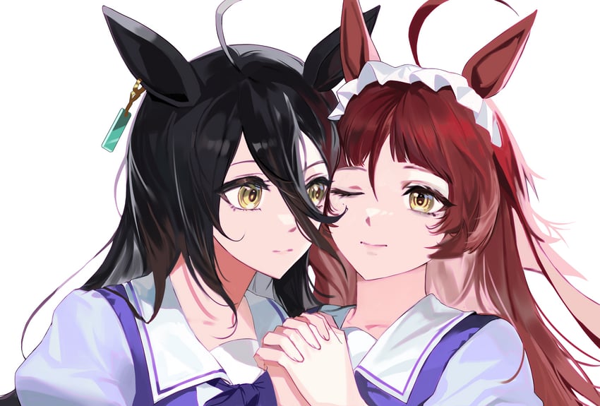 赛马娘、曼城茶座 (赛马娘)、红色欲望 (赛马娘) 2名女孩 呆毛 兽耳 黑发 齐刘海