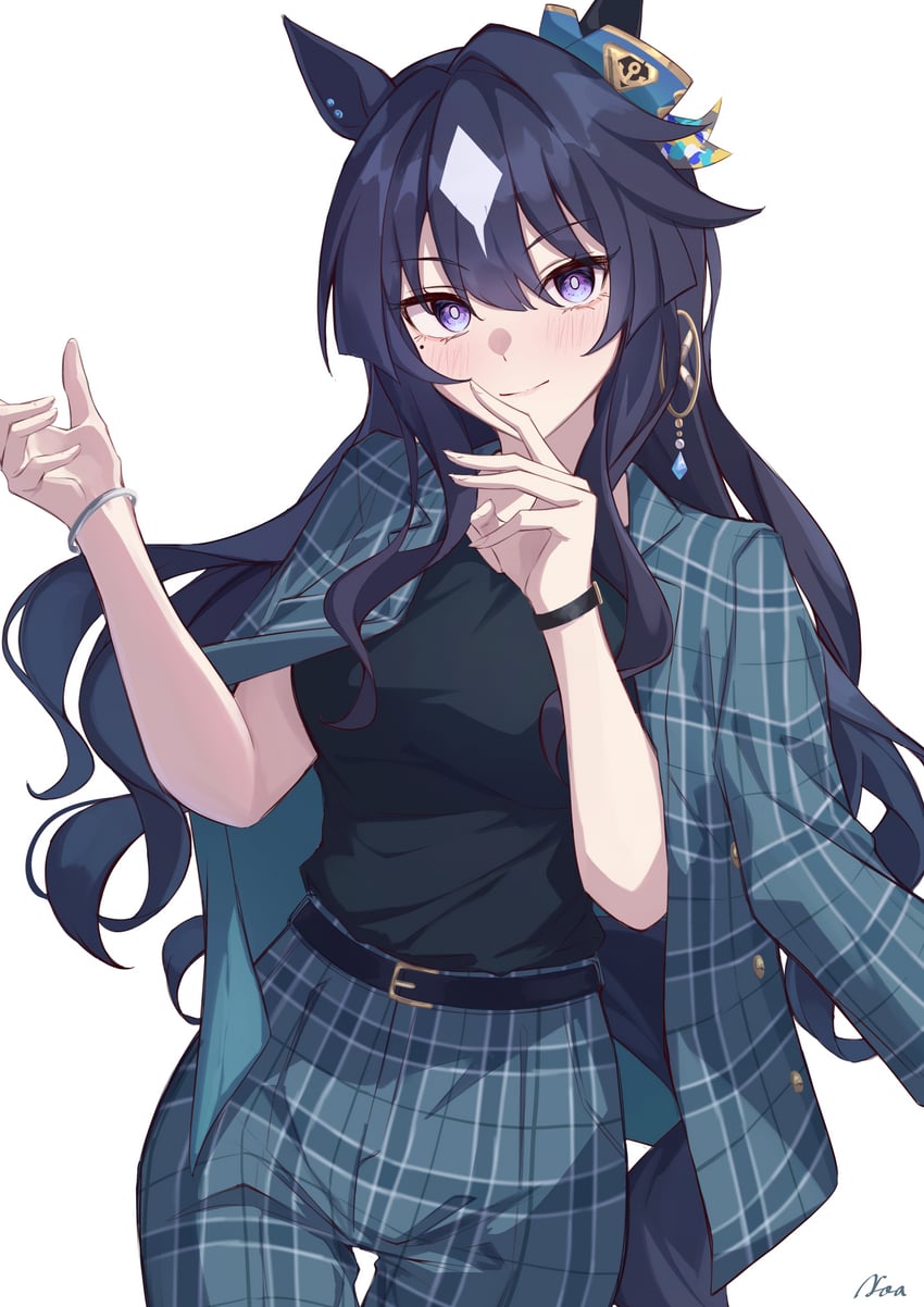 赛马娘、薇儿希娜 (赛马娘) 1名女孩 兽耳 黑衬衫 蓝眼 蓝发