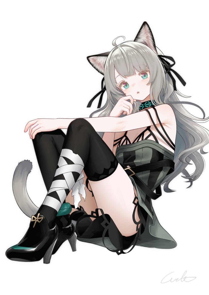 明日方舟、薄荷 (明日方舟)、明日方舟：薄荷 (精英二) 1名女孩 呆毛 兽耳毛 兽耳 黑色丝带