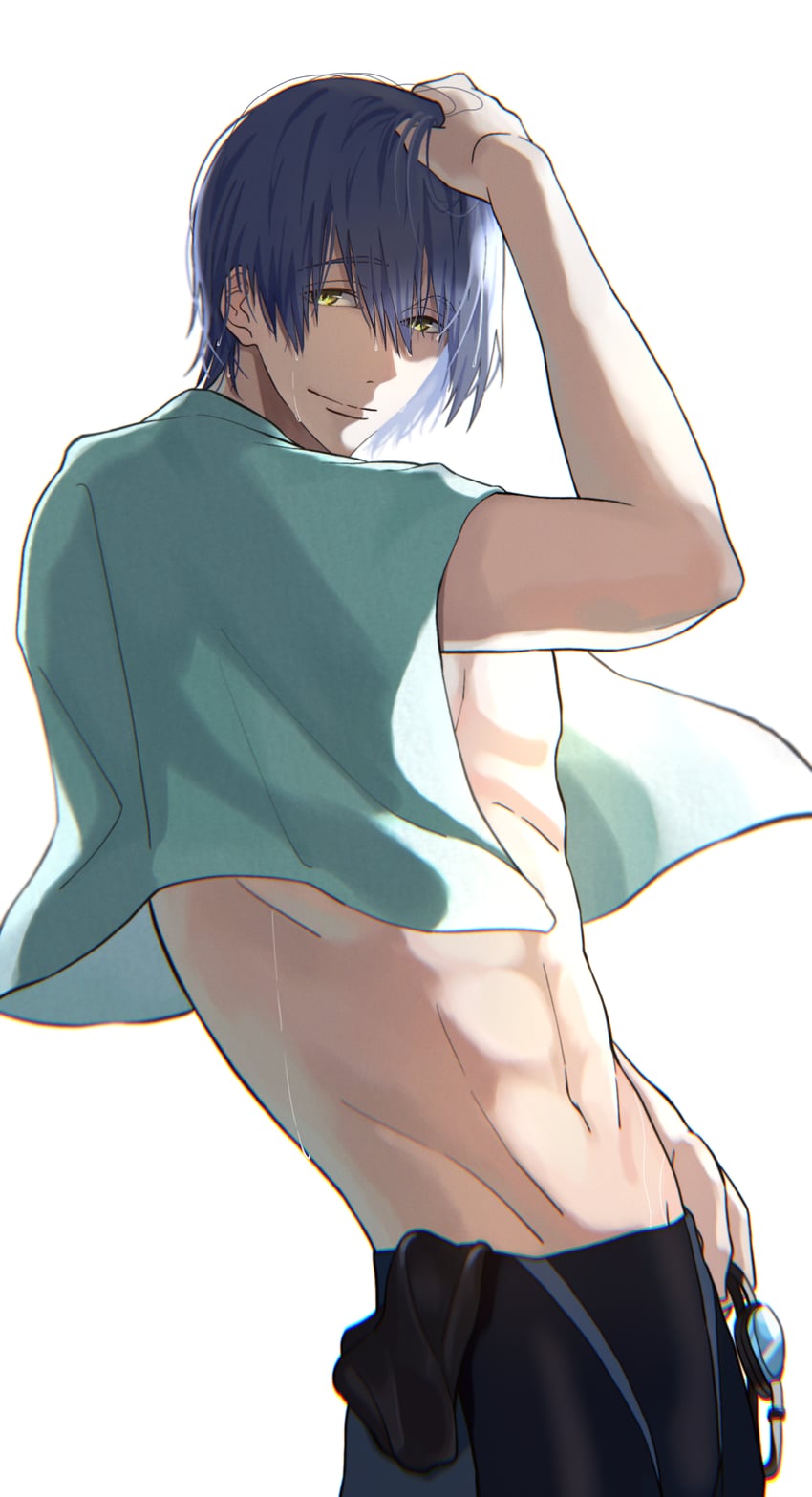 Free!、芹泽直 1名男孩 举手 蓝发 闭嘴 护目镜