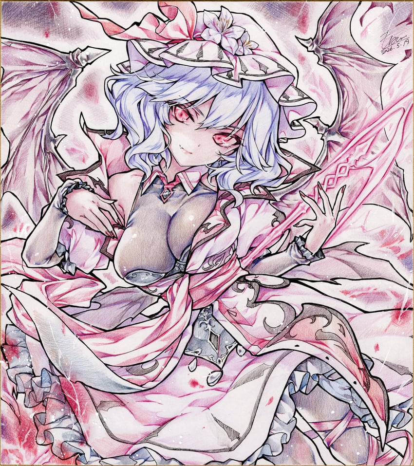 红魔城传说、东方Project、蕾米莉亚·斯卡蕾特 1名女孩 替换服装 蝙蝠翅膀 蓝发 乳房