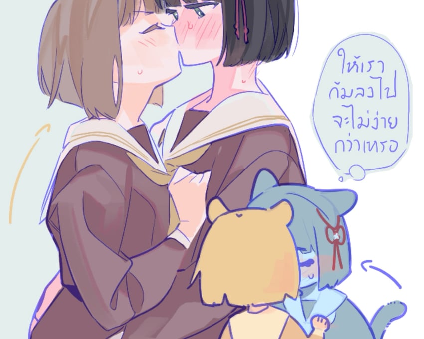 Love Live!、Love Live! 莲之空女学院学园偶像部、本居小铃 2名女孩 兽耳 箭头（符号） 黑发 齐发尾