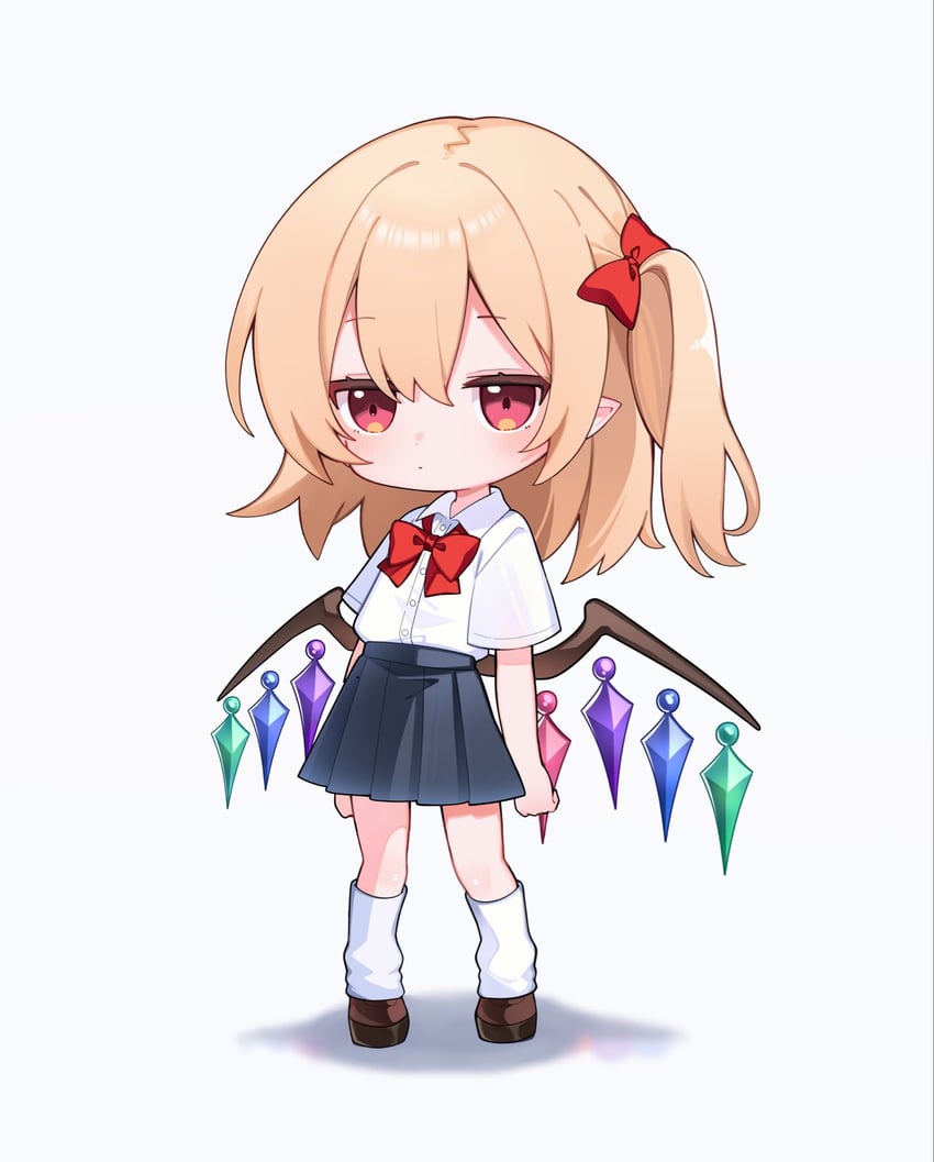 东方Project、芙兰朵露·斯卡蕾特 1名女孩 替换服装 黑色裙子 金发 蝴蝶结