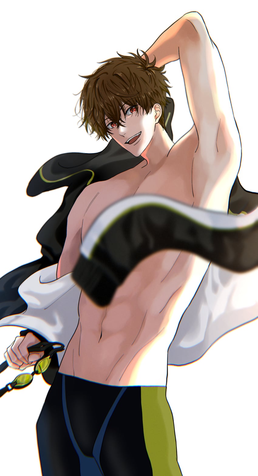 Free!、桐嶋夏也 1名男孩 举手 棕发 牛仔镜头 护目镜