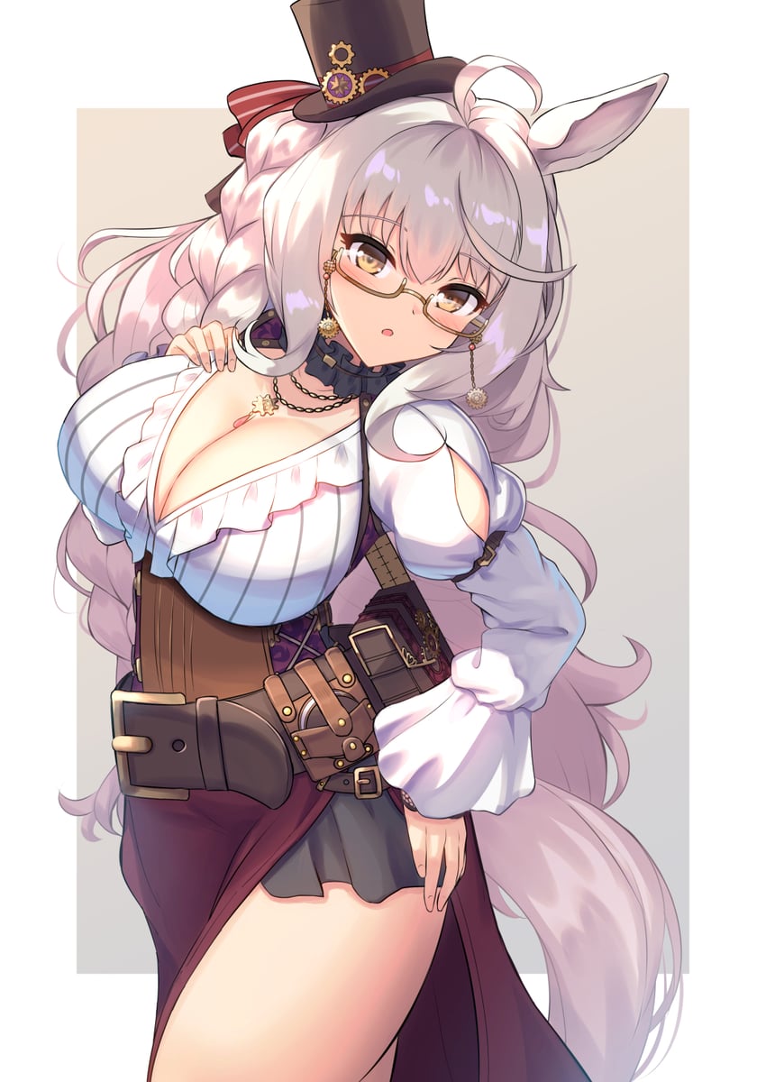 赛马娘、琵琶晨光 (空想科学架构师) (赛马娘)、琵琶晨光 (赛马娘) 1名女孩 兽耳 腰带 腰带扣 黑帽子