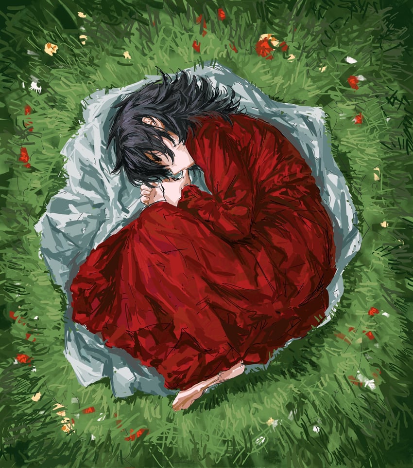 原创 1名女孩 赤脚 黑发 闭眼 蜷缩