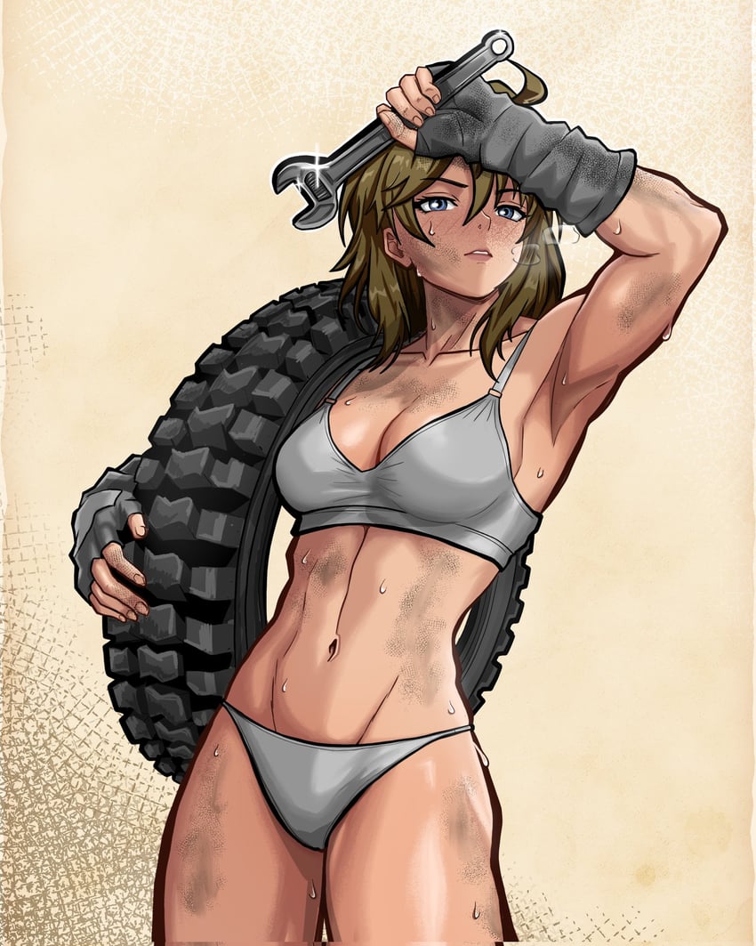 二次元插画 1名女孩 腋下 金发 胸罩 乳房