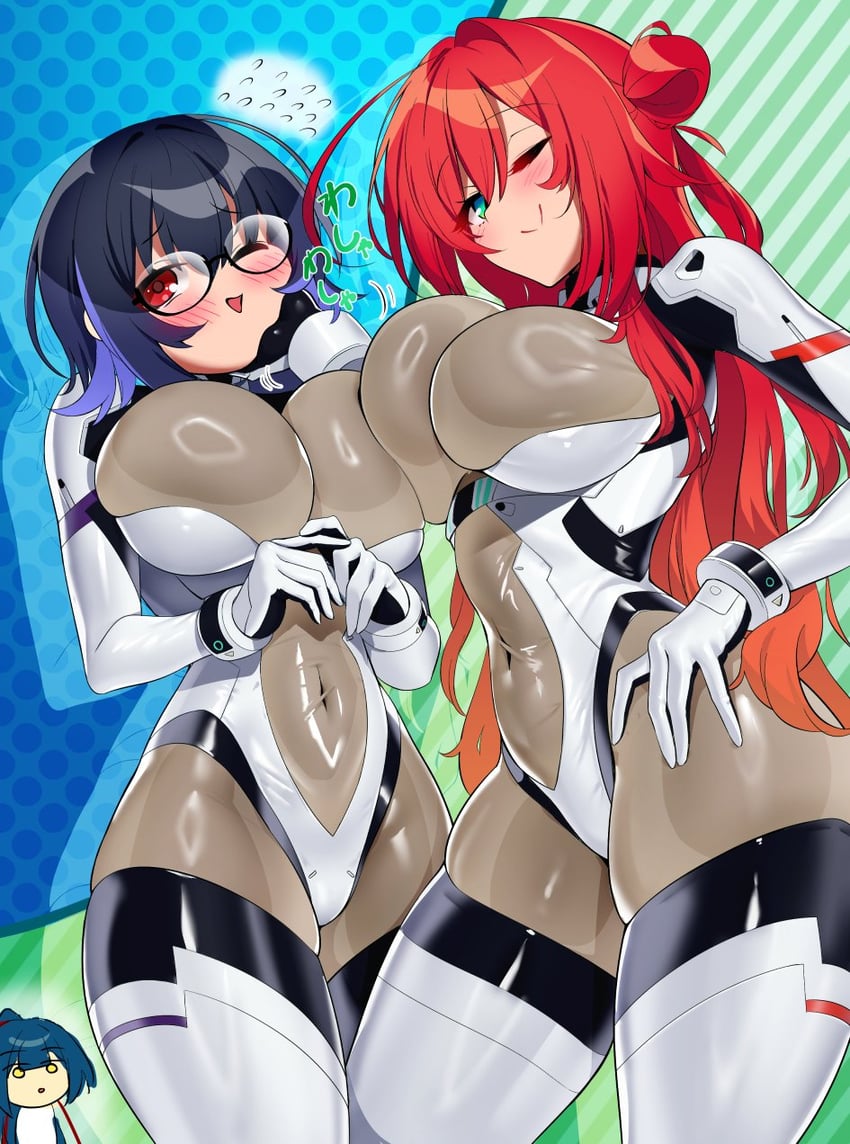 Muv-Luv、Muv-Luv Girls Garden、ikoma aoi (muv-luv) 3人女子 水色瞳 黑发 蓝发 脸红